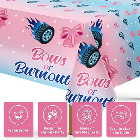 3Pcs Burnouts or Bows Gender Reveal Party Tablecloth