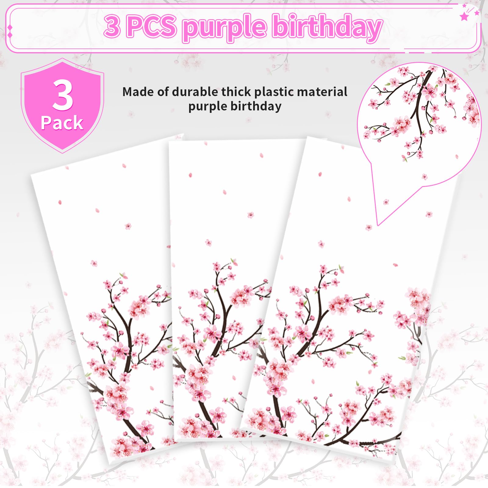 3Pcs Cherry Blossom Party Tablecloth - Grencian