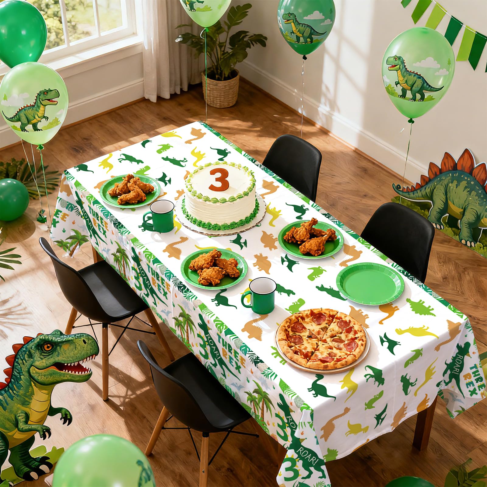 3Pcs Dinosaur 3rd Birthday Party Tablecloth - Grencian