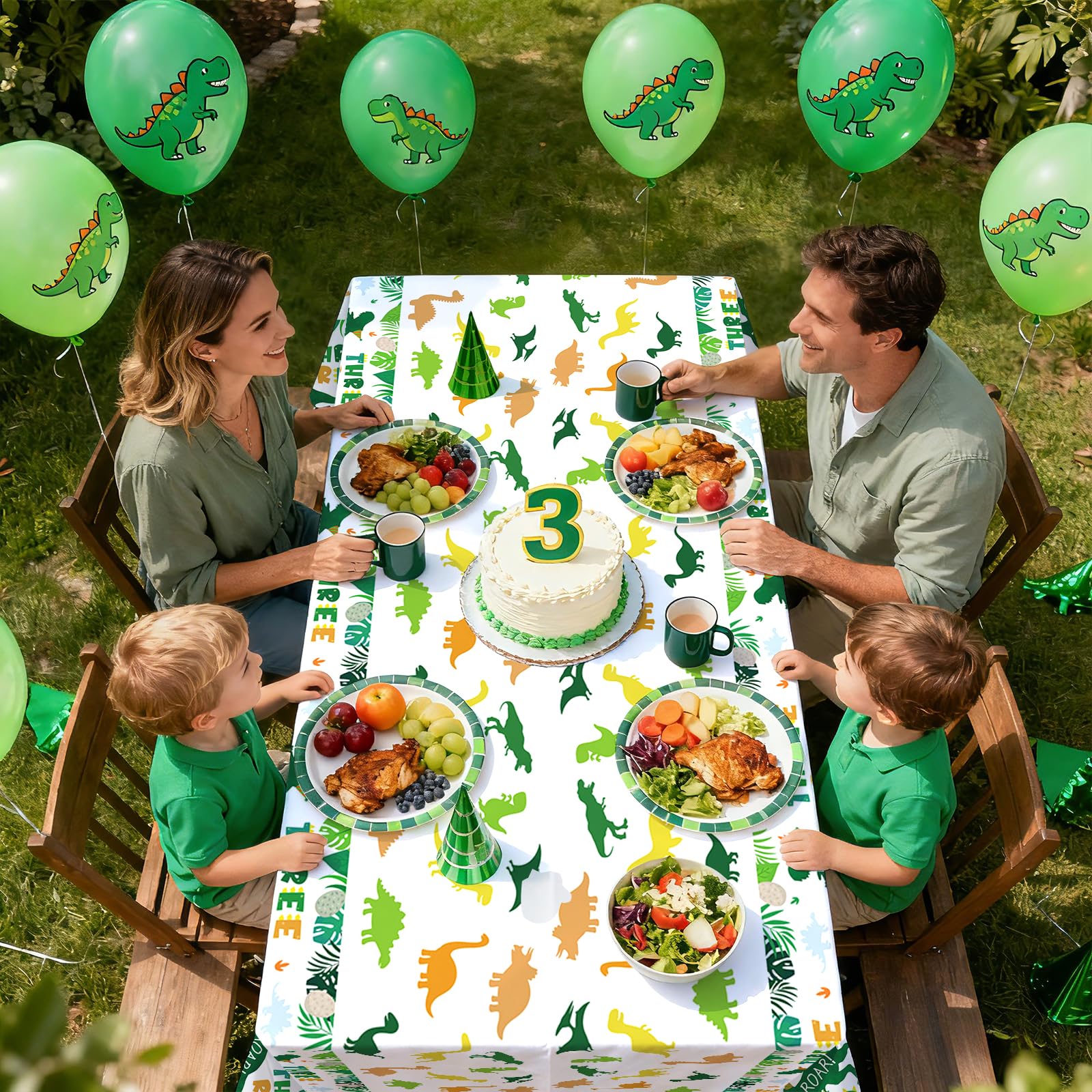3Pcs Dinosaur 3rd Birthday Party Tablecloth - Grencian