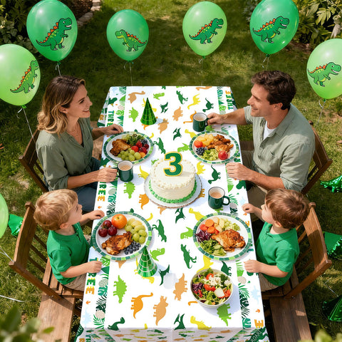 3Pcs Dinosaur 3rd Birthday Party Tablecloth - Grencian