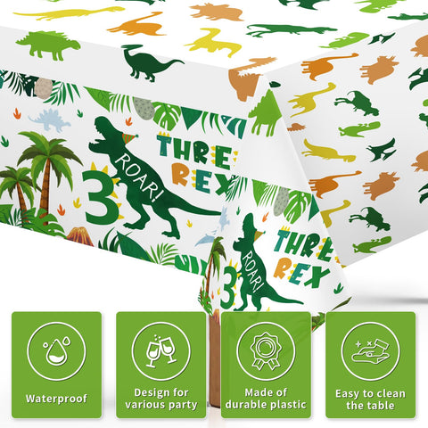 3Pcs Dinosaur 3rd Birthday Party Tablecloth - Grencian