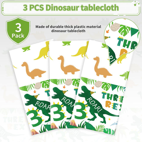 3Pcs Dinosaur 3rd Birthday Party Tablecloth - Grencian