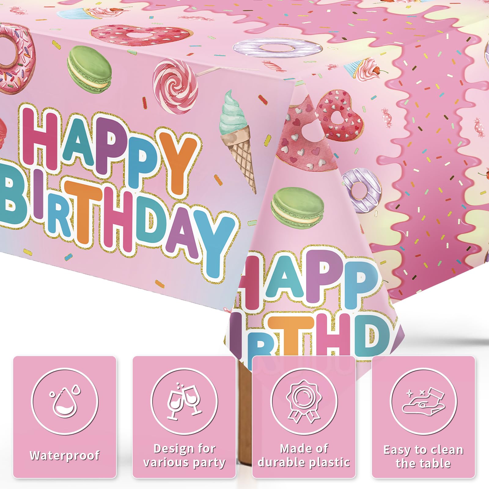 3Pcs Donut 7th Birthday Party Tablecloth - Grencian