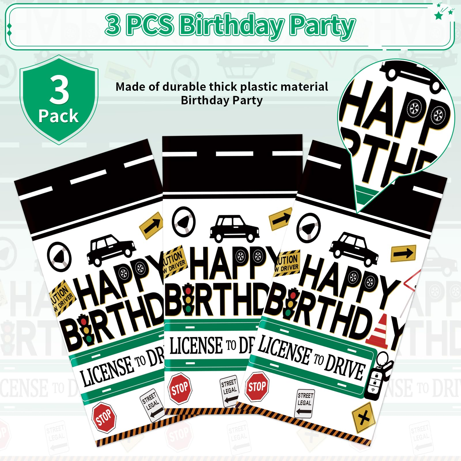 3Pcs Drivers License Birthday Party Tablecloth