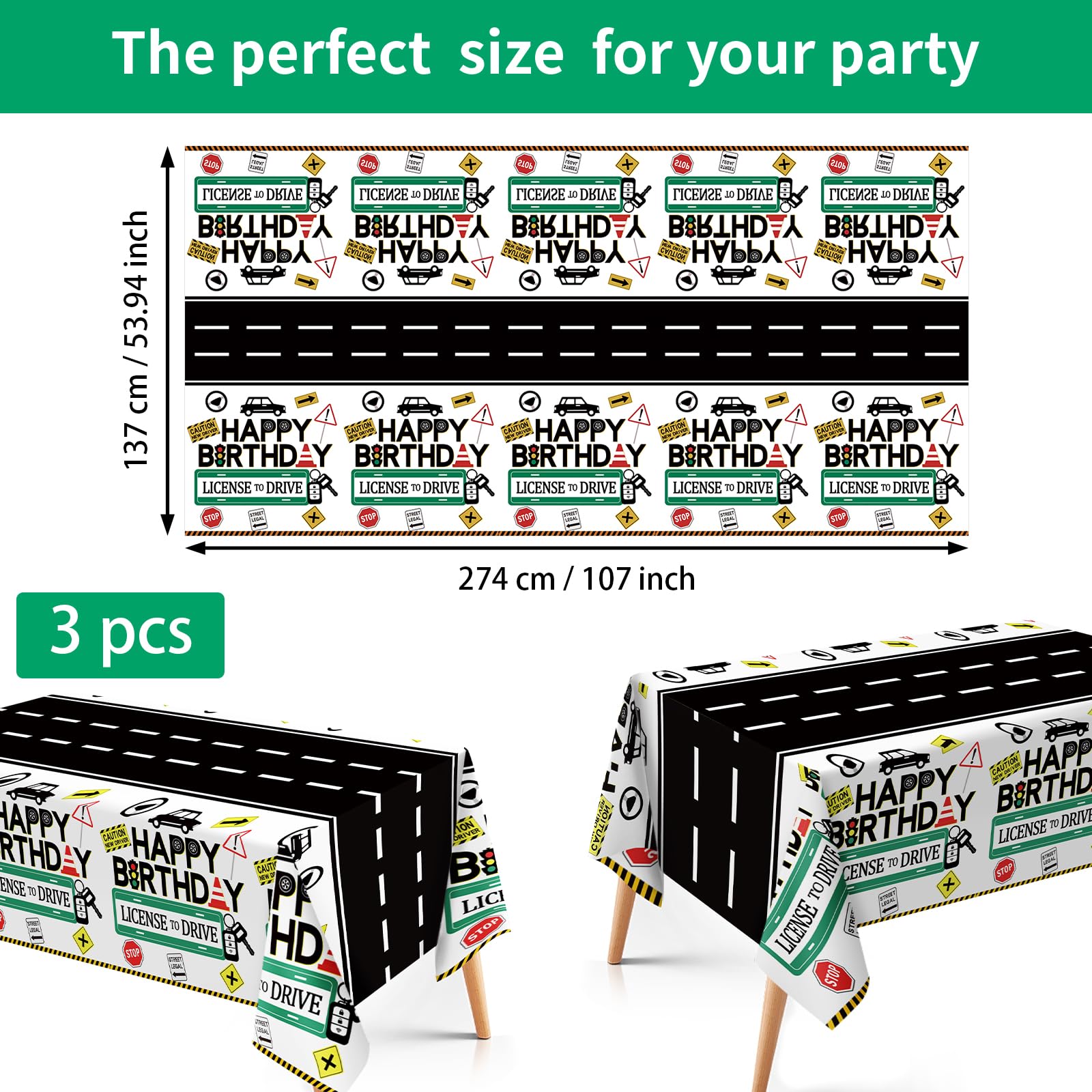 3Pcs Drivers License Birthday Party Tablecloth