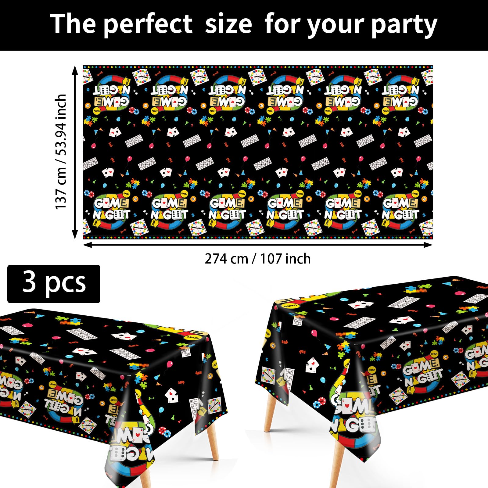 3Pcs Family Game Night Party Tablecloth - Grencian