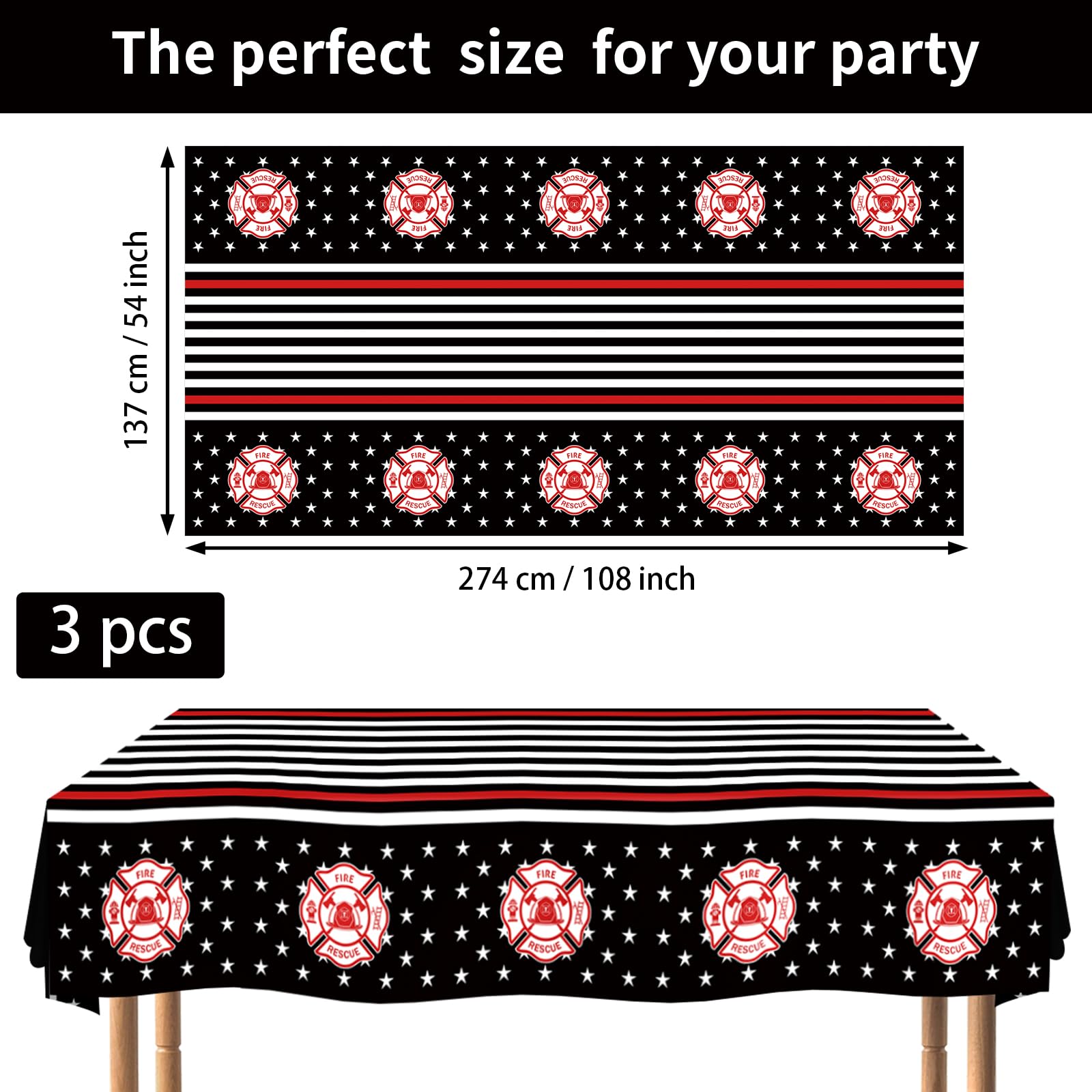 3Pcs Firefighter Party Tablecloth - Grencian