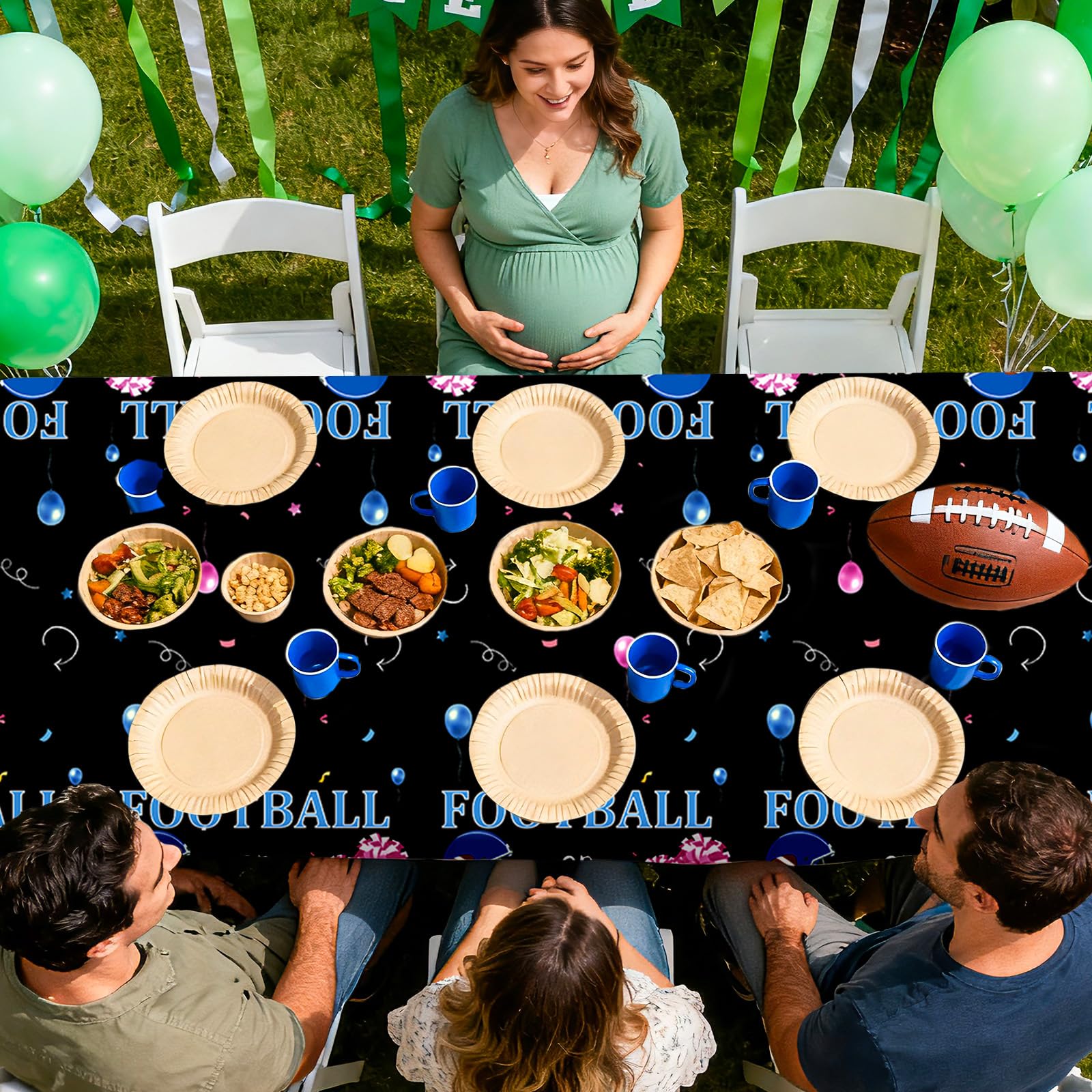 3Pcs Football Gender Reveal Party Tablecloth - Grencian