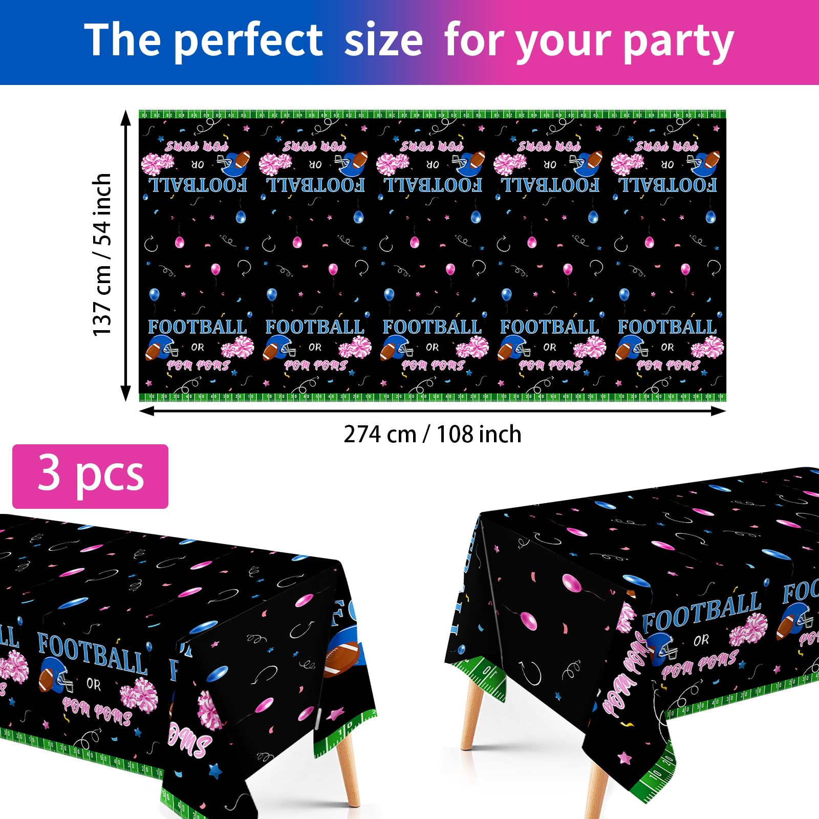 3Pcs Football Gender Reveal Party Tablecloth - Grencian