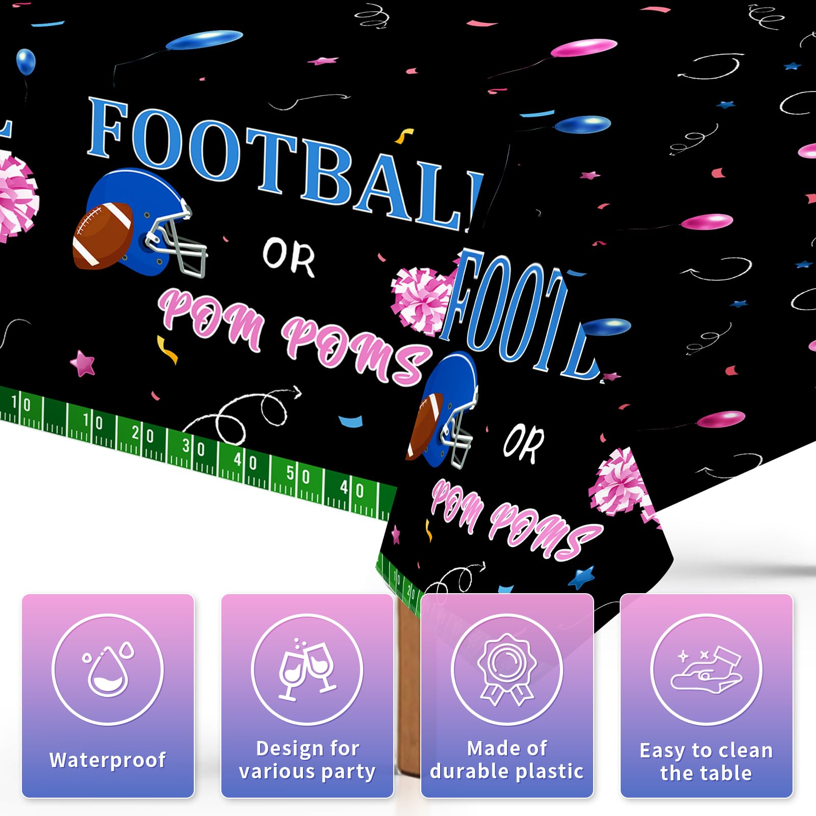 3Pcs Football Gender Reveal Party Tablecloth - Grencian
