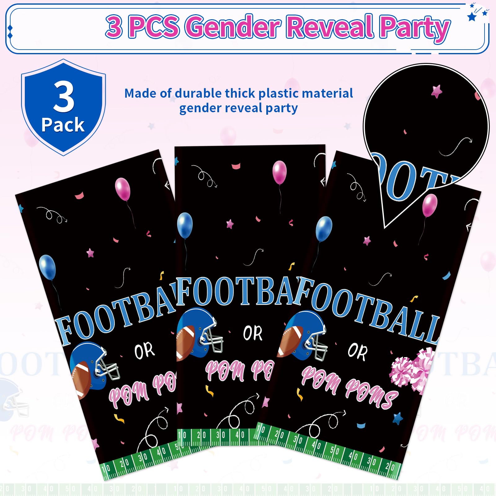 3Pcs Football Gender Reveal Party Tablecloth - Grencian