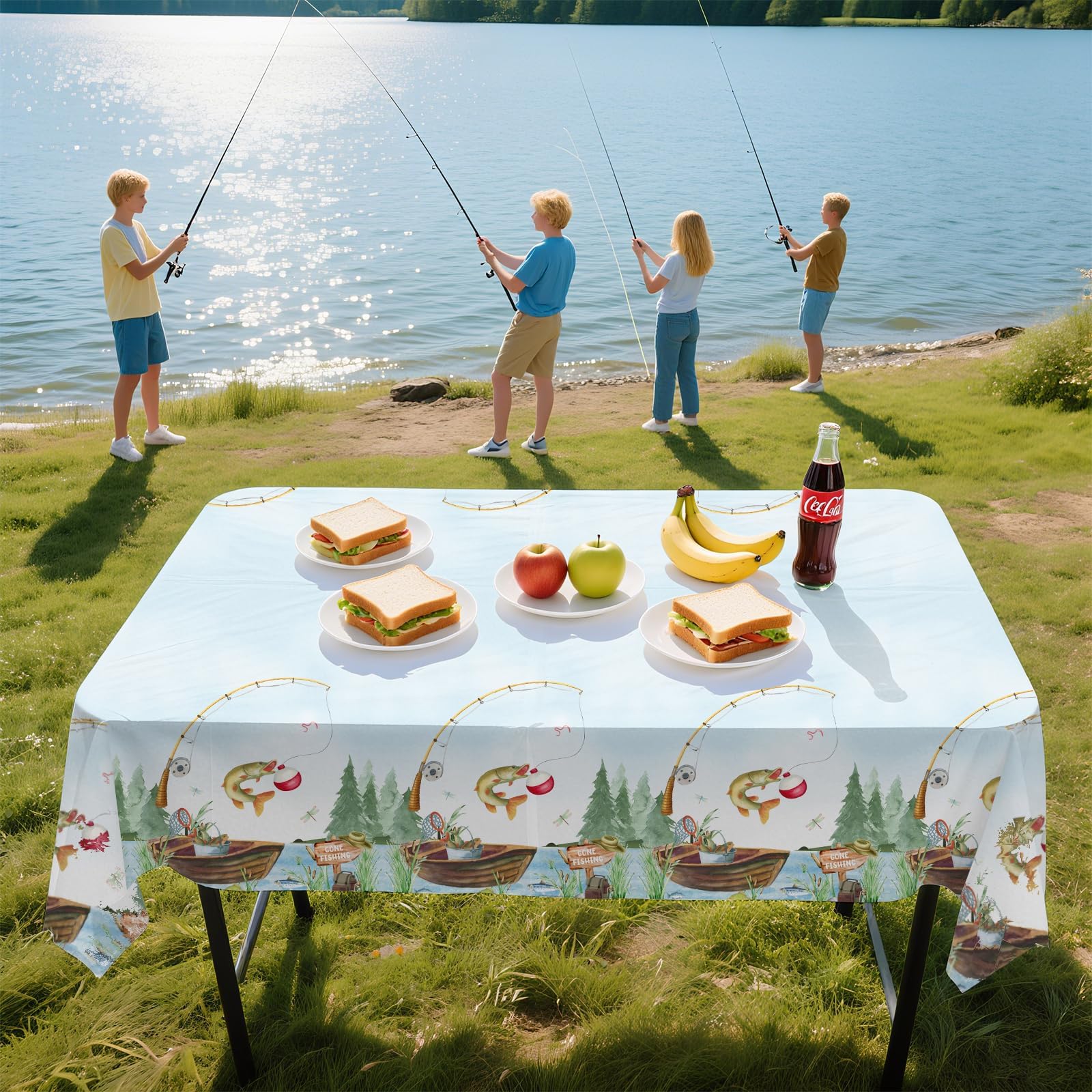 3Pcs Gone Fishing Party Tablecloth - Grencian