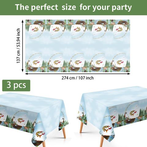 3Pcs Gone Fishing Party Tablecloth - Grencian
