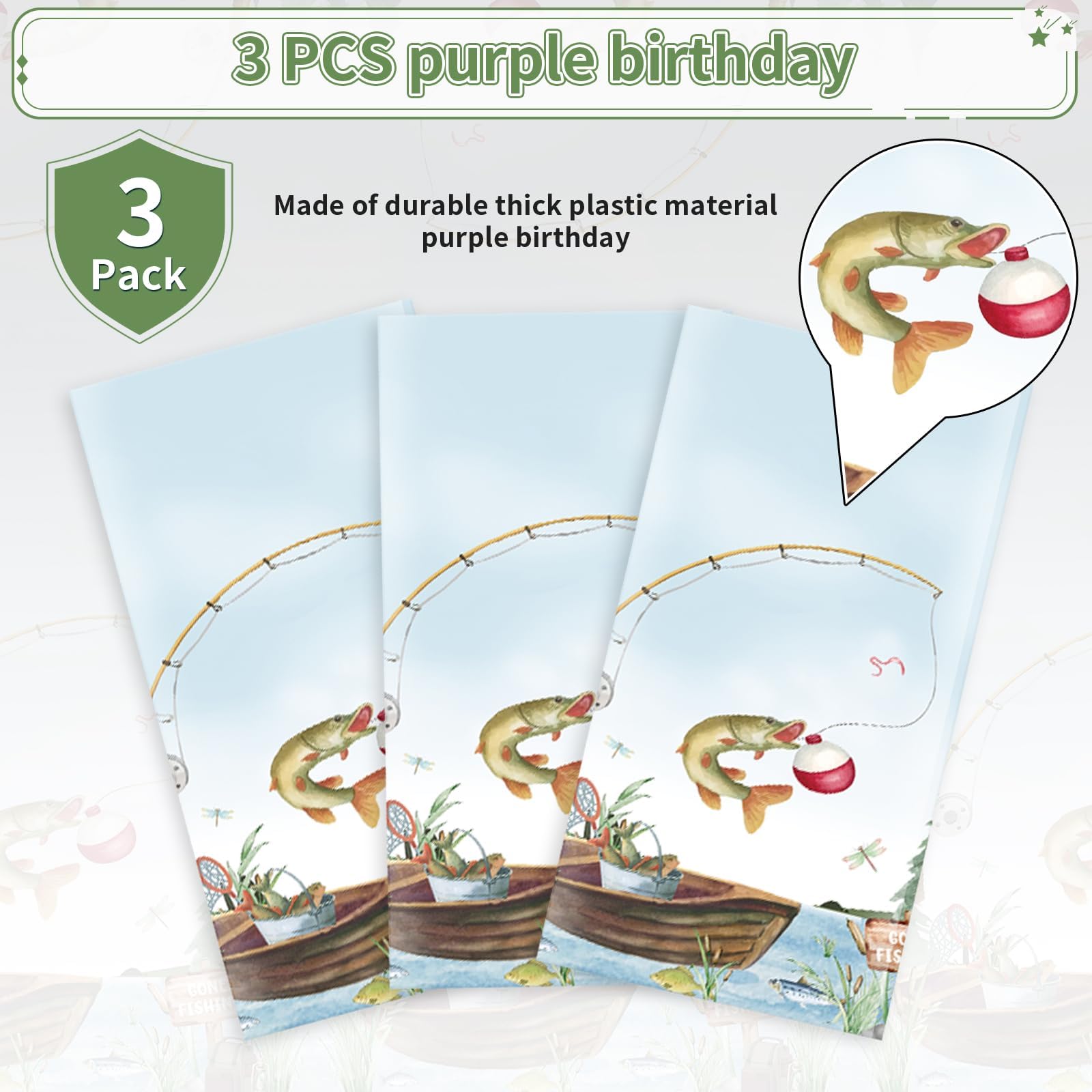 3Pcs Gone Fishing Party Tablecloth - Grencian