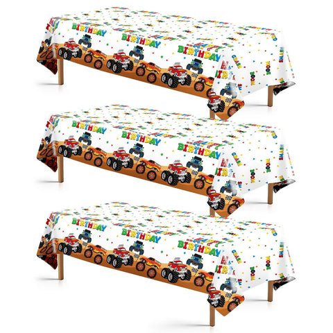 3Pcs Monster Truck Birthday Party Tablecloth