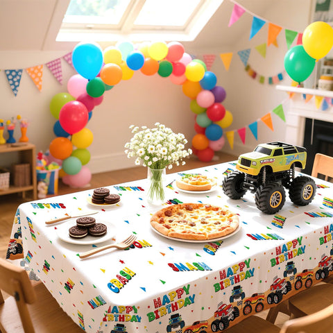 3Pcs Monster Truck Birthday Party Tablecloth