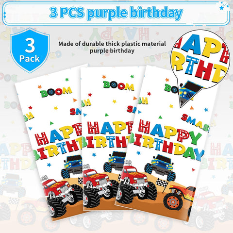 3Pcs Monster Truck Birthday Party Tablecloth