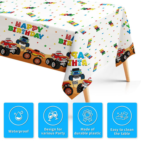 3Pcs Monster Truck Birthday Party Tablecloth