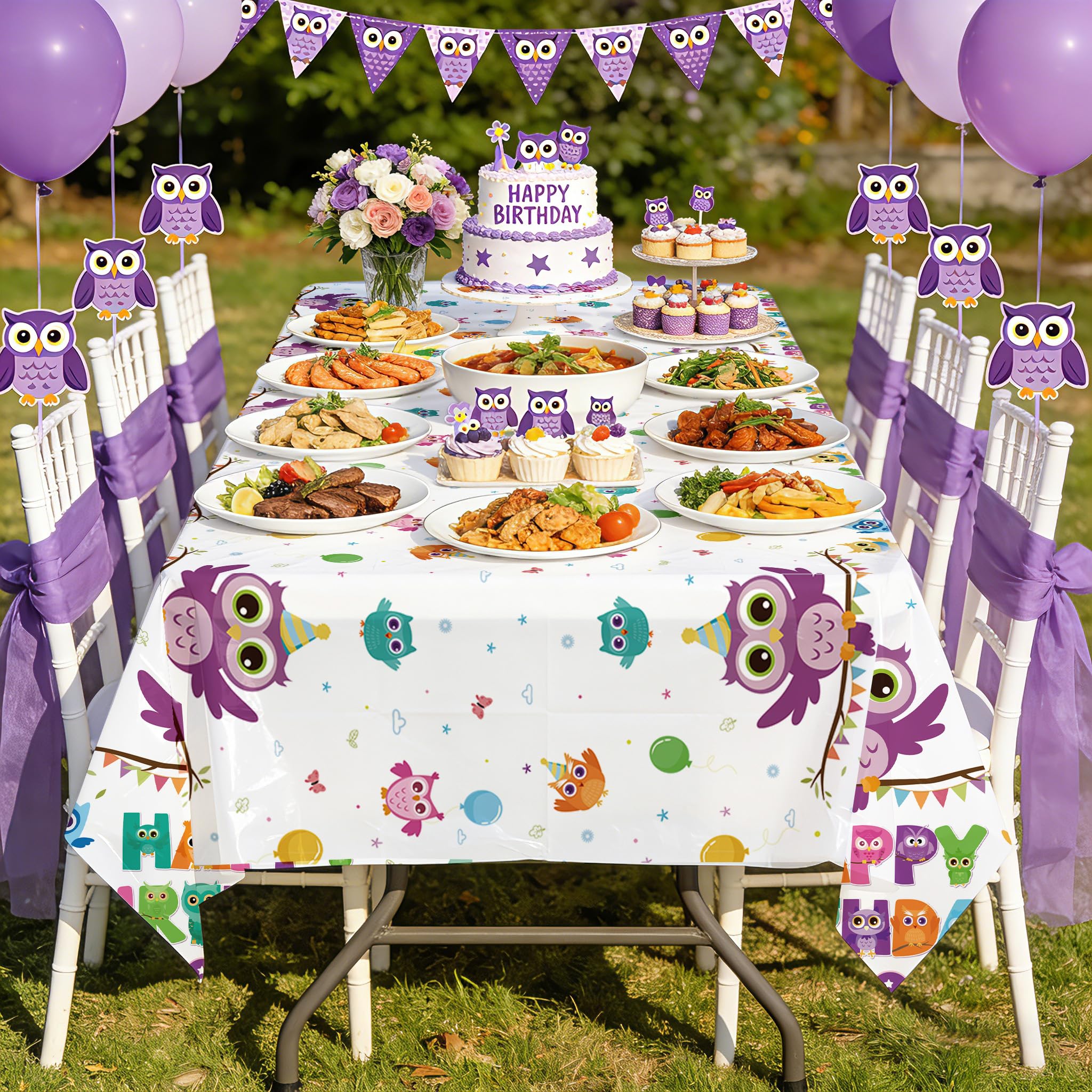 3Pcs Owl Birthday Party Tablecloth - Grencian