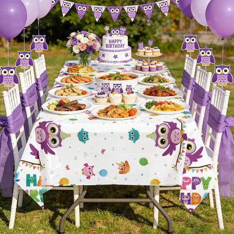 3Pcs Owl Birthday Party Tablecloth - Grencian