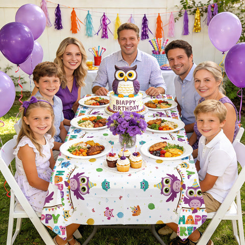3Pcs Owl Birthday Party Tablecloth - Grencian