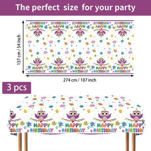 3Pcs Owl Birthday Party Tablecloth - Grencian