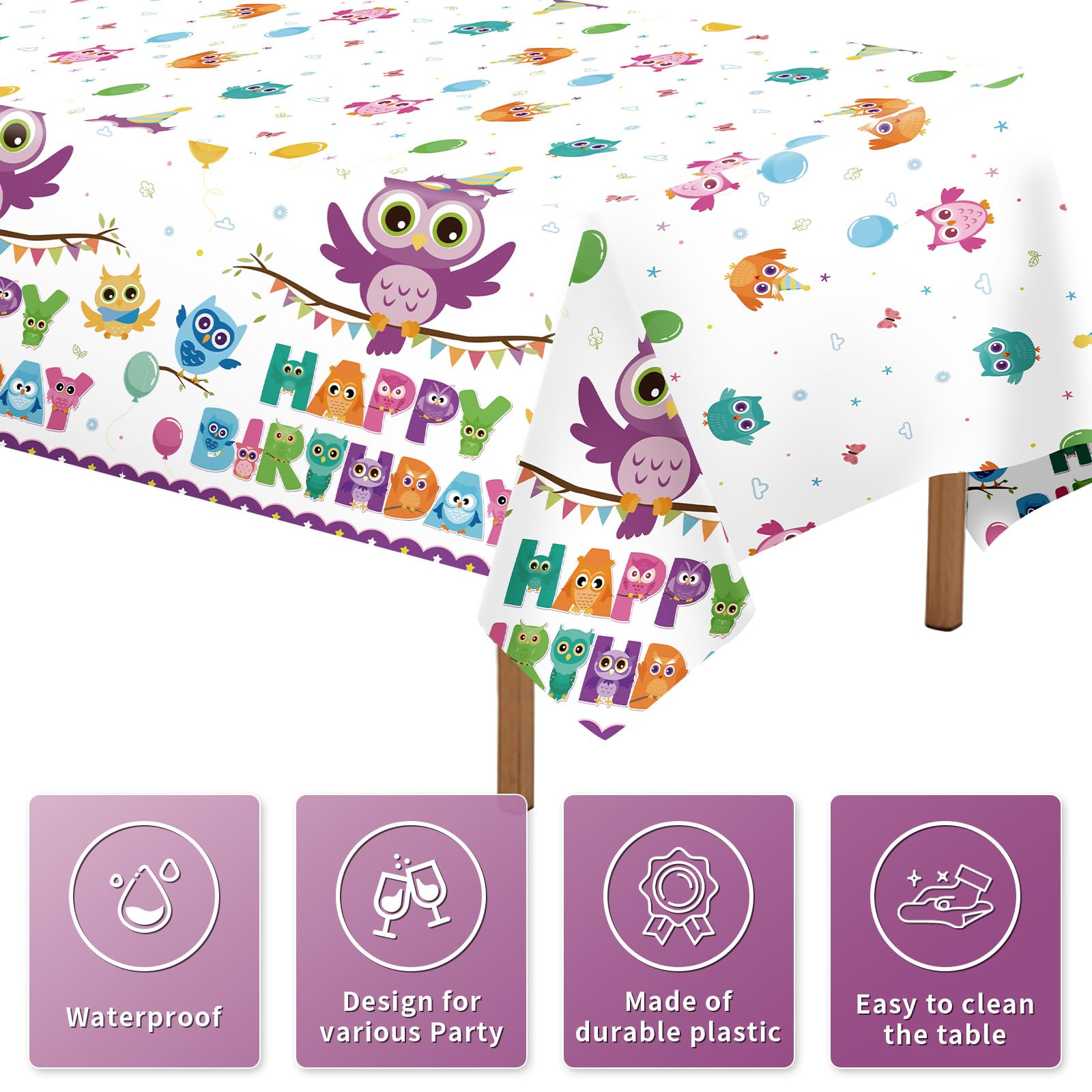3Pcs Owl Birthday Party Tablecloth - Grencian