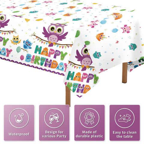 3Pcs Owl Birthday Party Tablecloth - Grencian