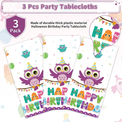 3Pcs Owl Birthday Party Tablecloth - Grencian