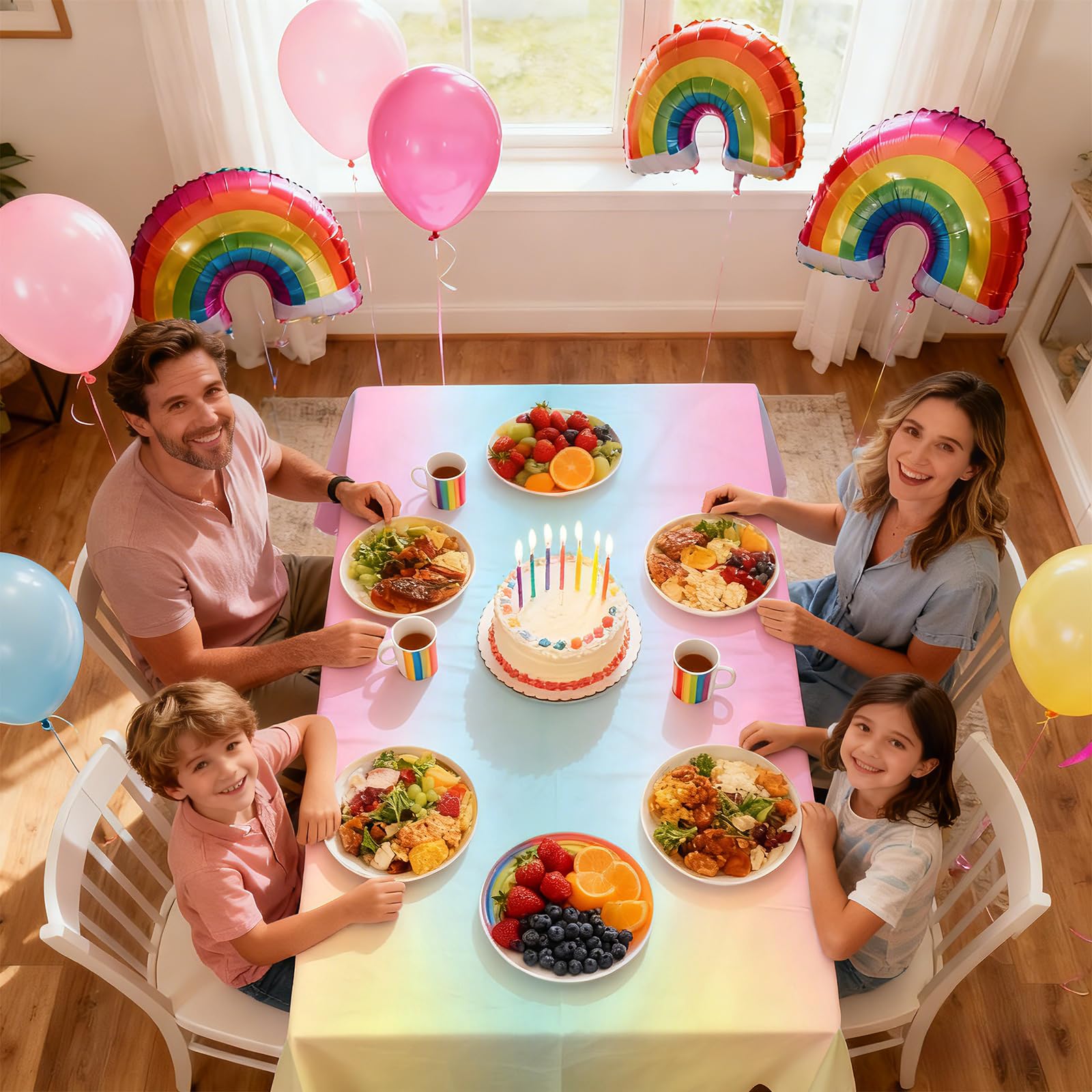 3Pcs Pastel Rainbow Party Tablecloth - Grencian