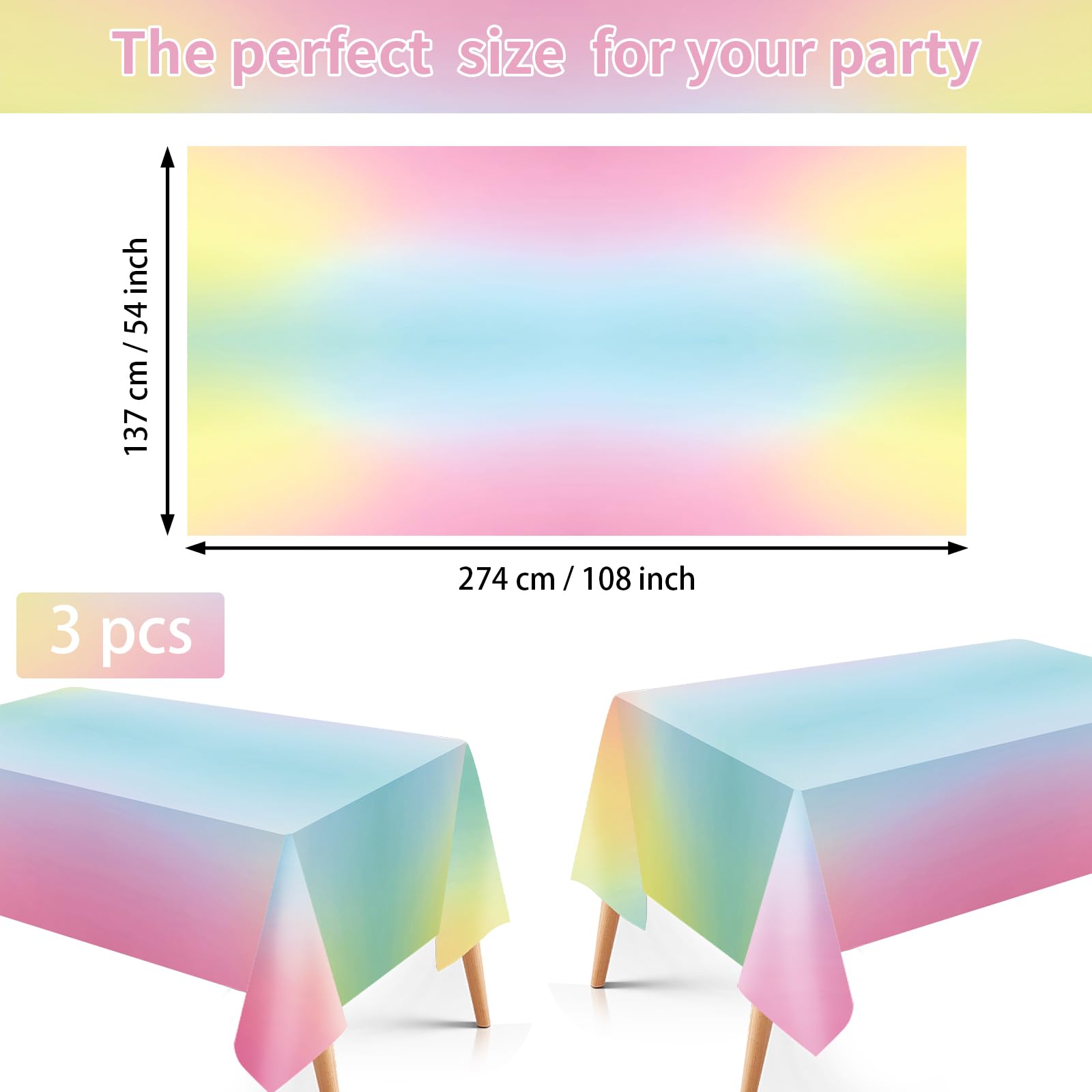 3Pcs Pastel Rainbow Party Tablecloth - Grencian