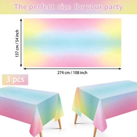 3Pcs Pastel Rainbow Party Tablecloth - Grencian