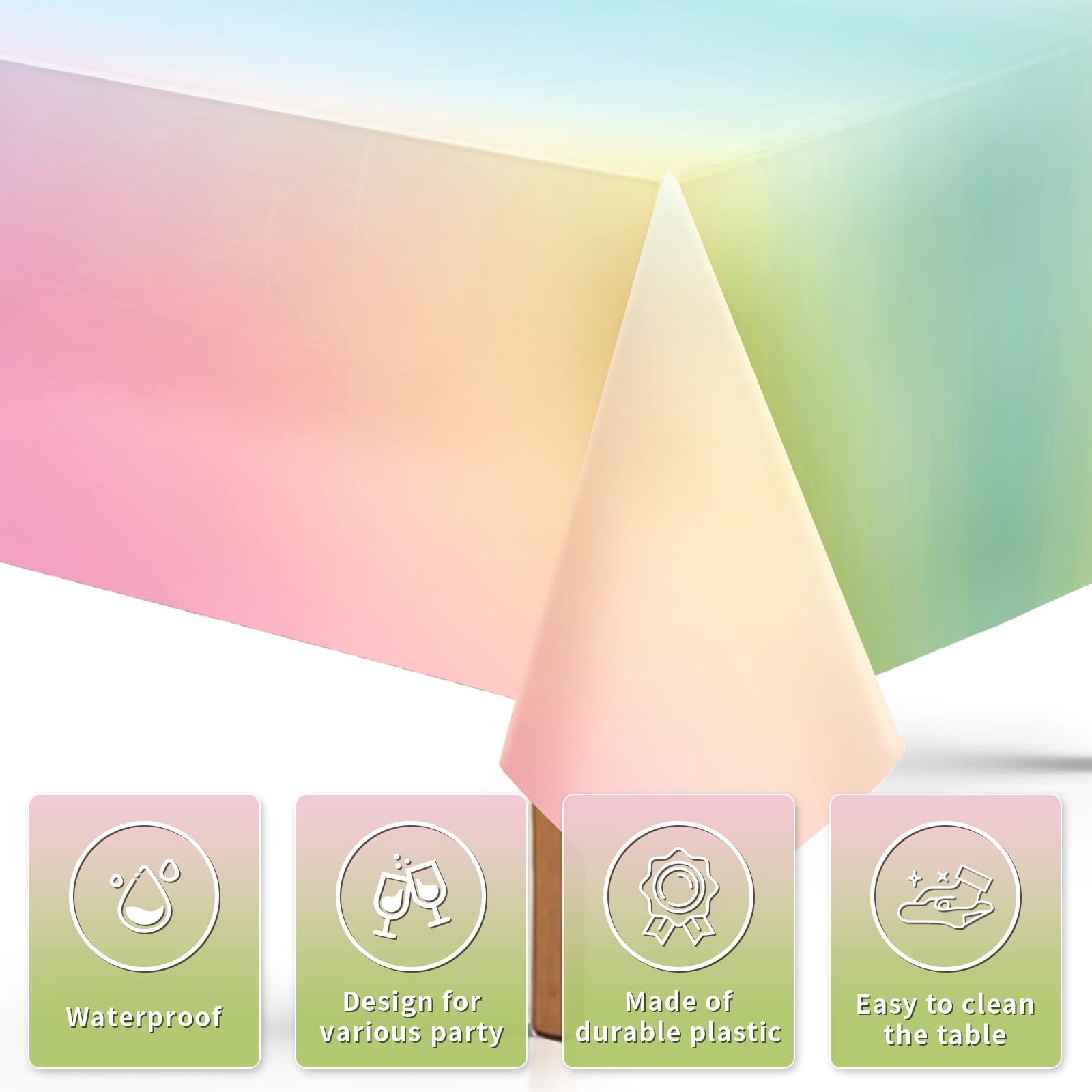 3Pcs Pastel Rainbow Party Tablecloth - Grencian