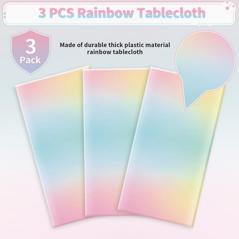 3Pcs Pastel Rainbow Party Tablecloth - Grencian