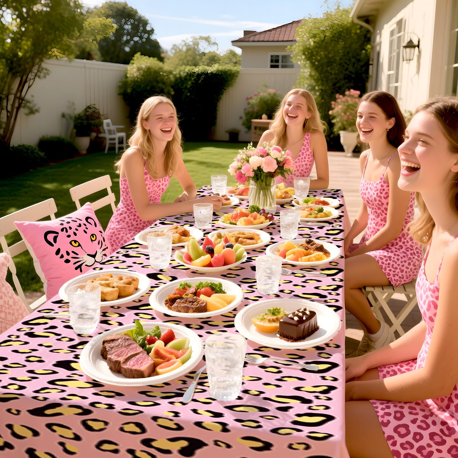 3Pcs Pink Cheetah Party Tablecloth - Grencian