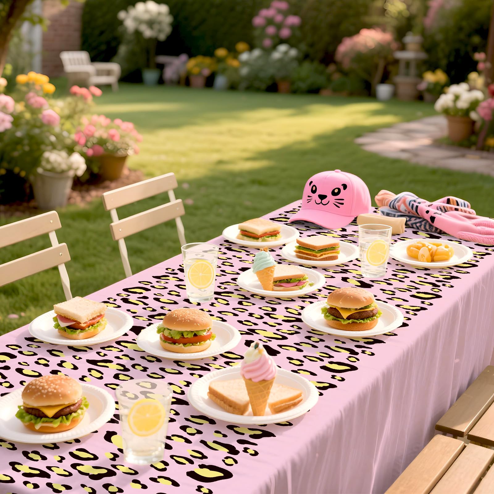 3Pcs Pink Cheetah Party Tablecloth - Grencian