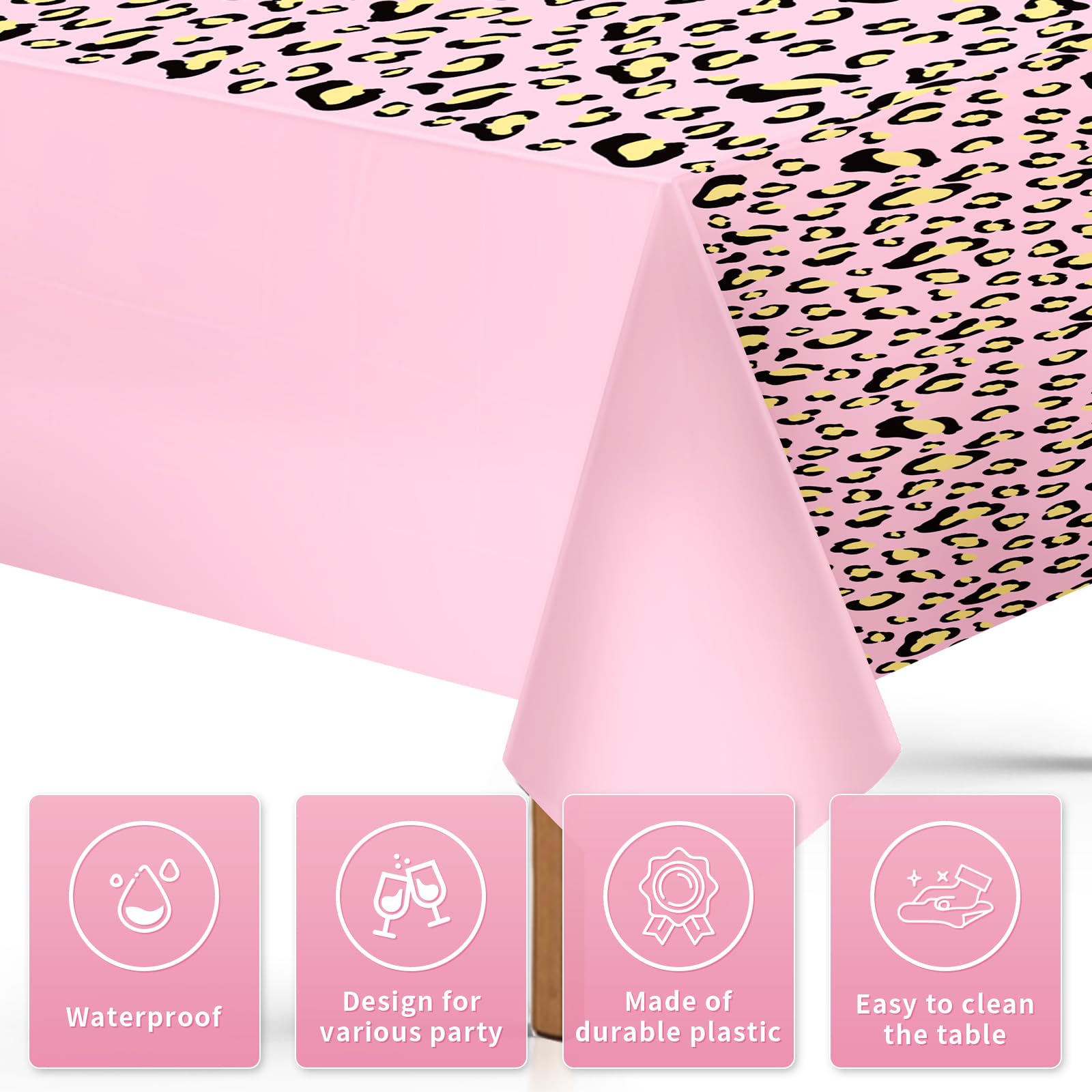 3Pcs Pink Cheetah Party Tablecloth - Grencian