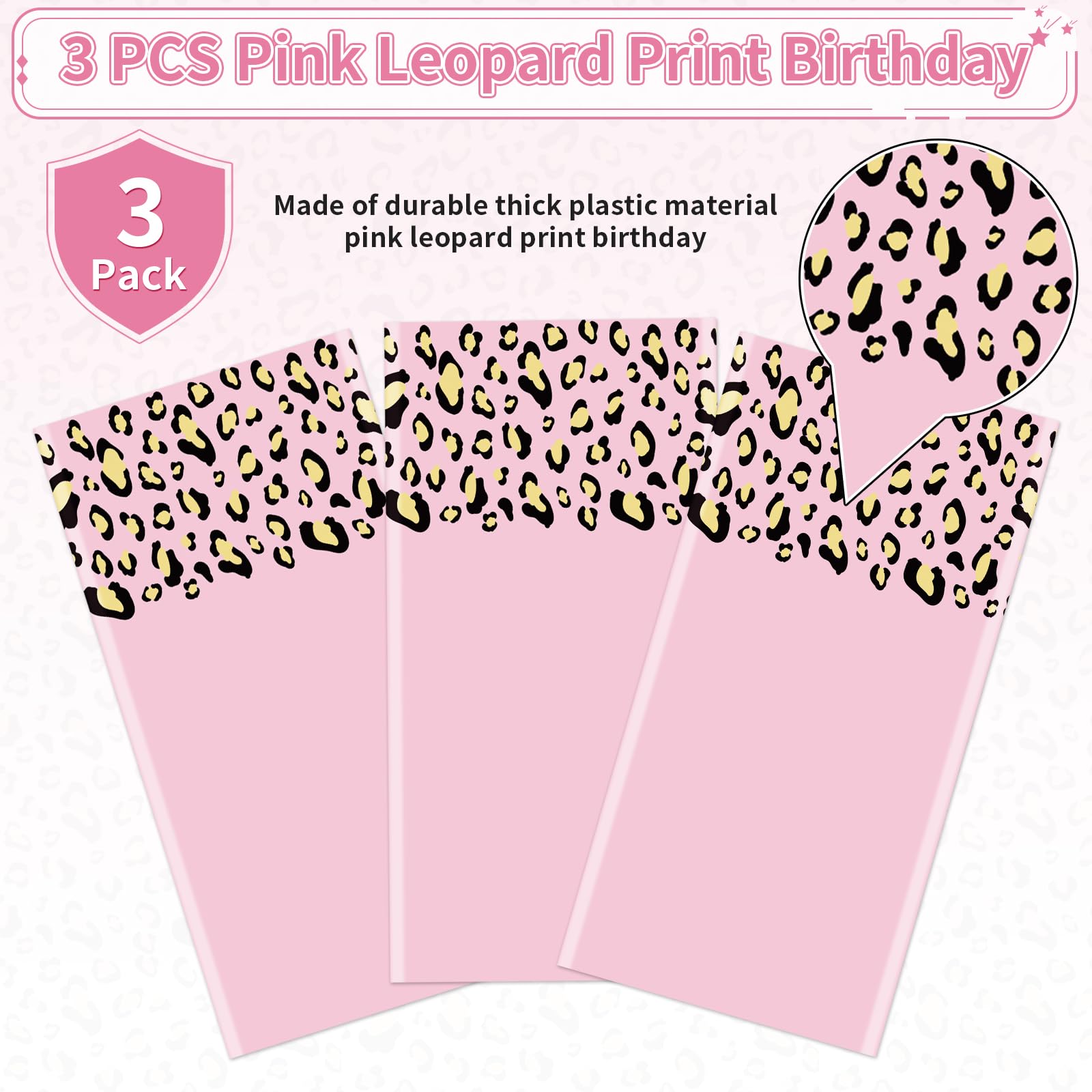 3Pcs Pink Cheetah Party Tablecloth - Grencian