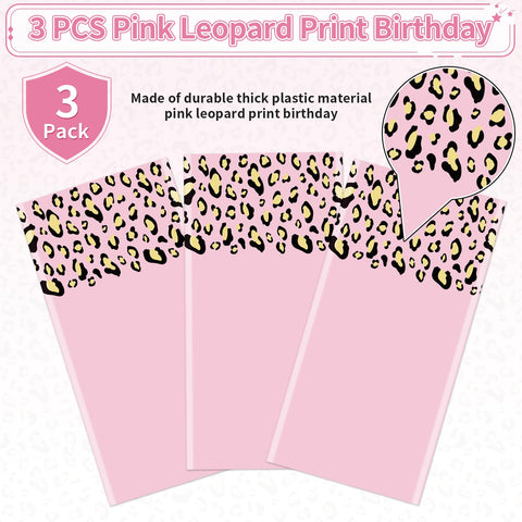 3Pcs Pink Cheetah Party Tablecloth - Grencian