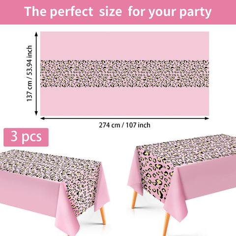 3Pcs Pink Cheetah Party Tablecloth - Grencian