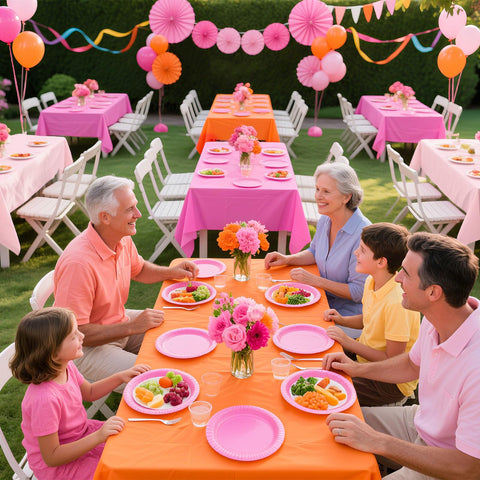 3Pcs Pink Orange Party Tablecloth