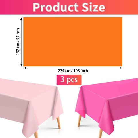 3Pcs Pink Orange Party Tablecloth