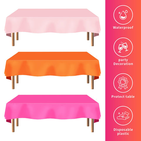 3Pcs Pink Orange Party Tablecloth