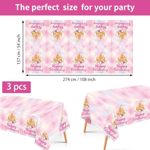 3Pcs Princess Castle Birthday Party Tablecloth - Grencian