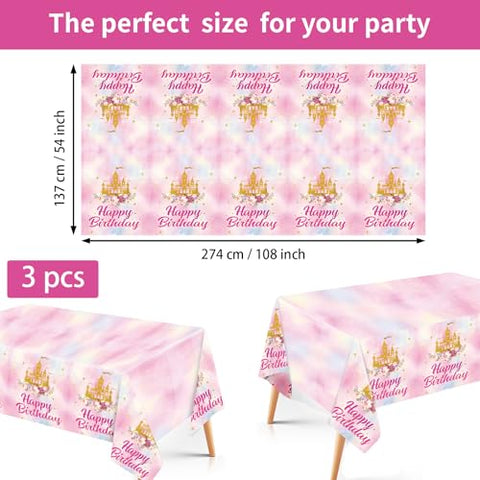 3Pcs Princess Castle Birthday Party Tablecloth - Grencian