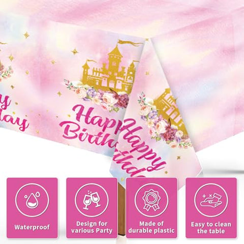 3Pcs Princess Castle Birthday Party Tablecloth - Grencian