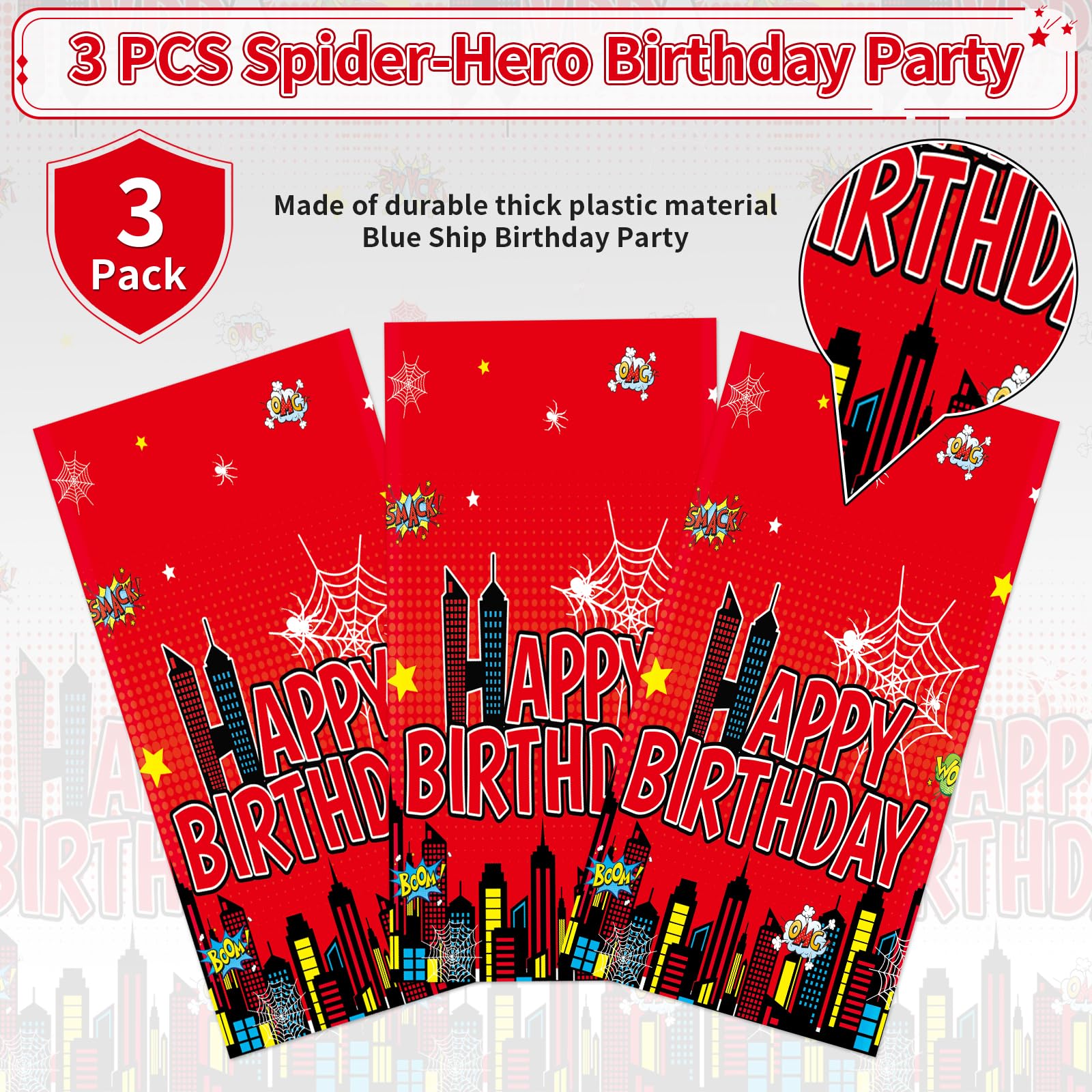 3Pcs Red Spider Birthday Party Tablecloth - Grencian