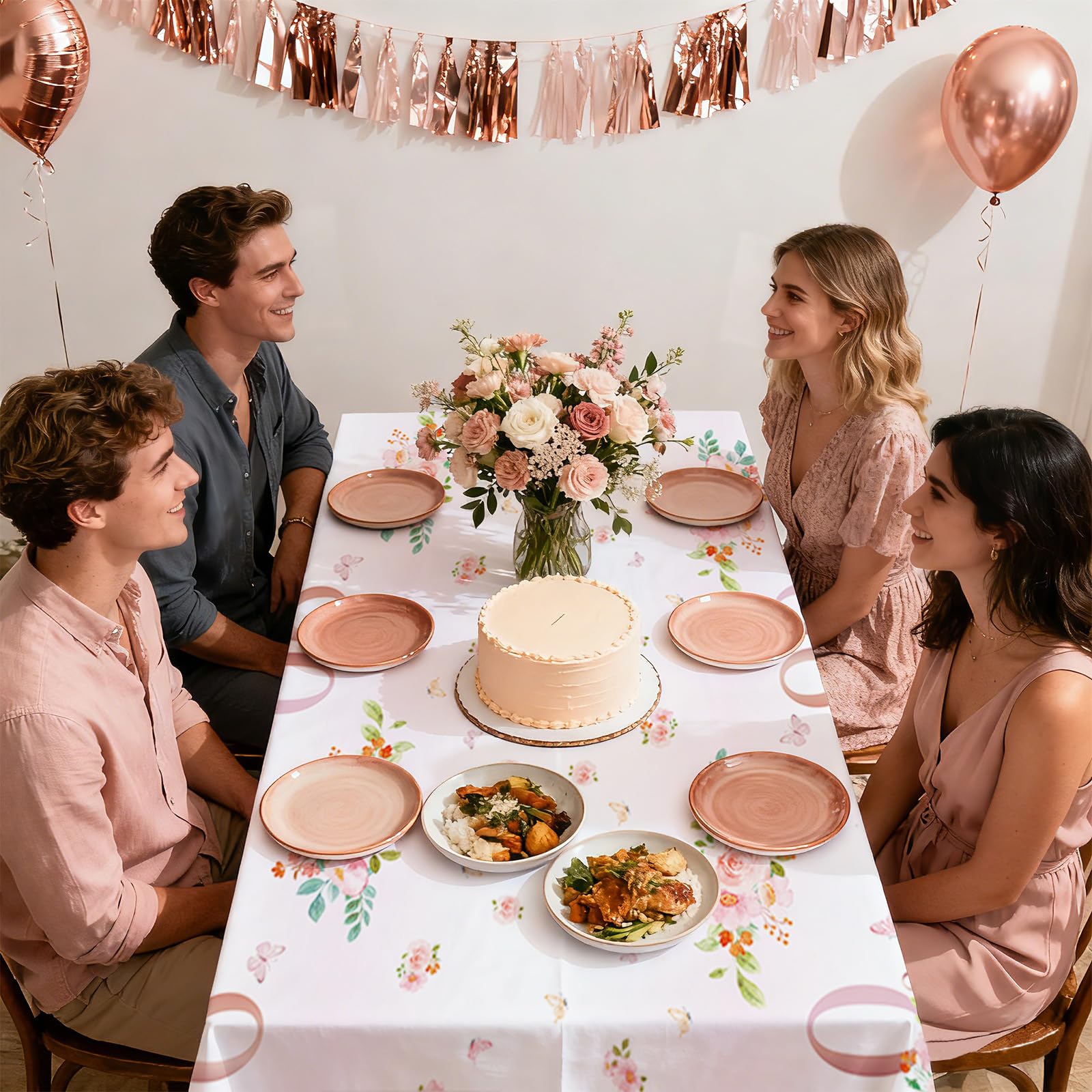3Pcs Rose Gold 90th Birthday Party Tablecloth - Grencian
