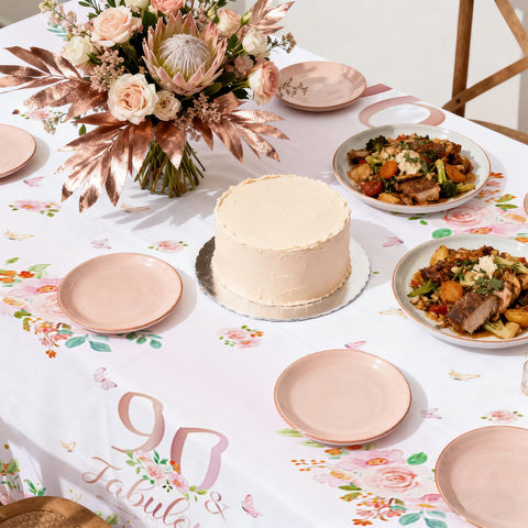 3Pcs Rose Gold 90th Birthday Party Tablecloth - Grencian